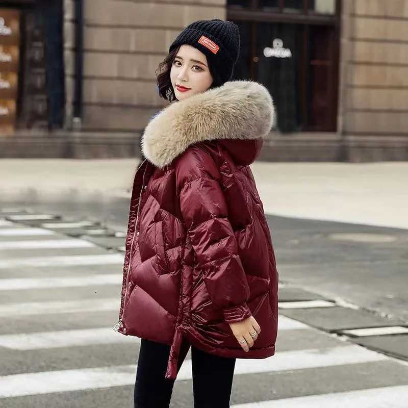Down Cotton Jacket For Women Glossy Cotton Jacket New Winter Thicken Jacket Parka Hooded Fur collar coatT251105