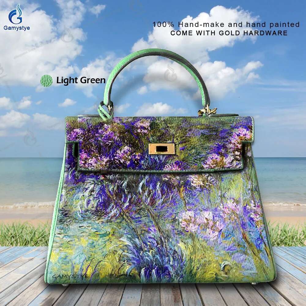 Handmake Women Handbags Genuine Leather Totes Lady Art Hand Painted Van Gogh Wers Bags Women's Cross Body Shoulder Handbag