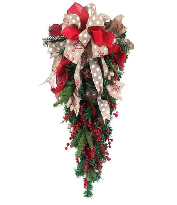 Christmas Ornament Swag Wreath Ribbon Pine Cone Door Mount Teardrop Swag Wreath Outdoor Hanging Wall Decoration8067986