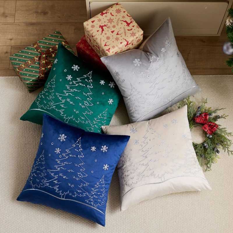 2-piece Gold Silver Christmas Tree Embroidered Cushion Cover 4545cm Modern Velvet Festival Pillow Covers Decorative Home Decor Y251105