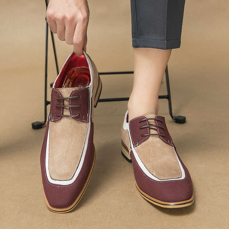 Large leather sizes 38-48, matte leather, contrasting colors, lace up wooden soles, low cut British style casual shoes, men's shoes