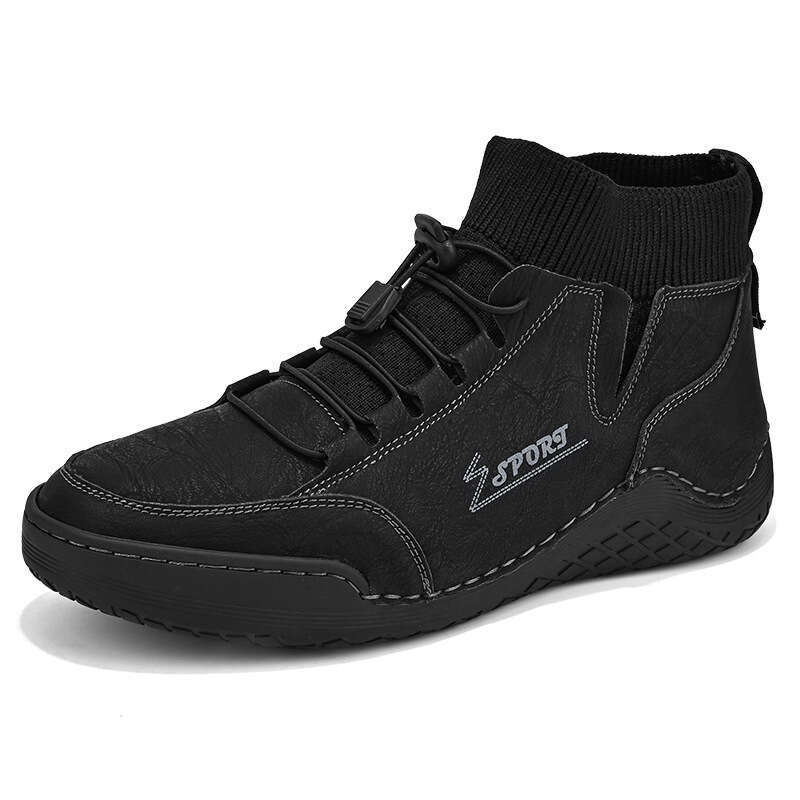 Large size winter plush Martin high top elastic band, warm cotton boots, men's casual leather shoes 9606