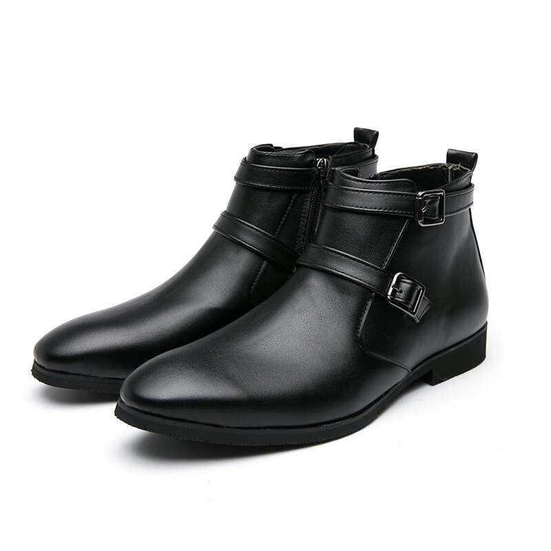 Men's shoes autumn and winter new styles, leather in large sizes, fashionable high top short boots, trendy British style, Martin boots