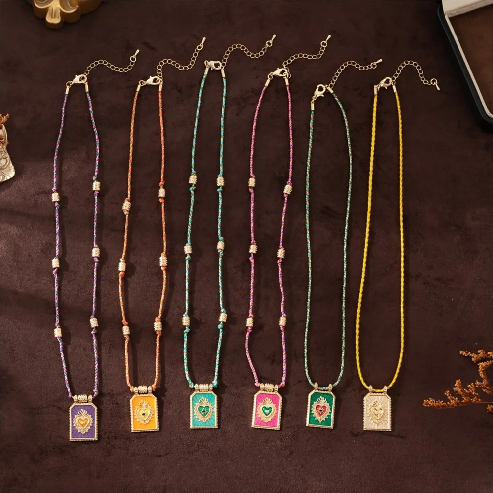 Trendy HeartShaped Pendant Necklace for Women Hand Woven Colored Rope Luckly Beads Chain Party Jewelry Ideal for Daily Wear 251031