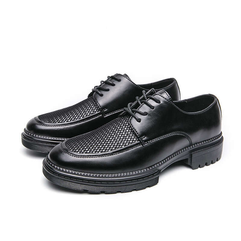 Men's summer new casual fashionable plus size breathable hollow shoes, trendy business leather shoes