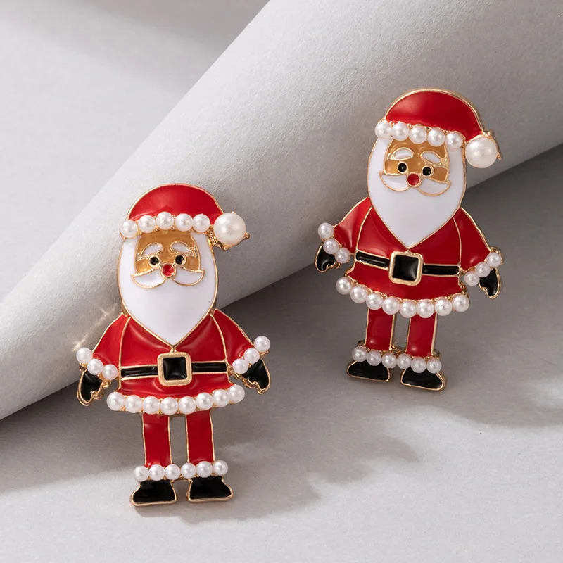 Cute Enamel Santa Claus Stud Earrings For Women Exquisite Pearl Cartoon Christmas Earring Xmas Year Party Gifts 251104