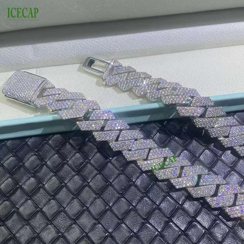 Icecap Fashion Jewelry Bracelets Hot Selling White Gold Cuban Link Chain 925 Sterling Silver Hip Hop Moissanite Custom Bracelet