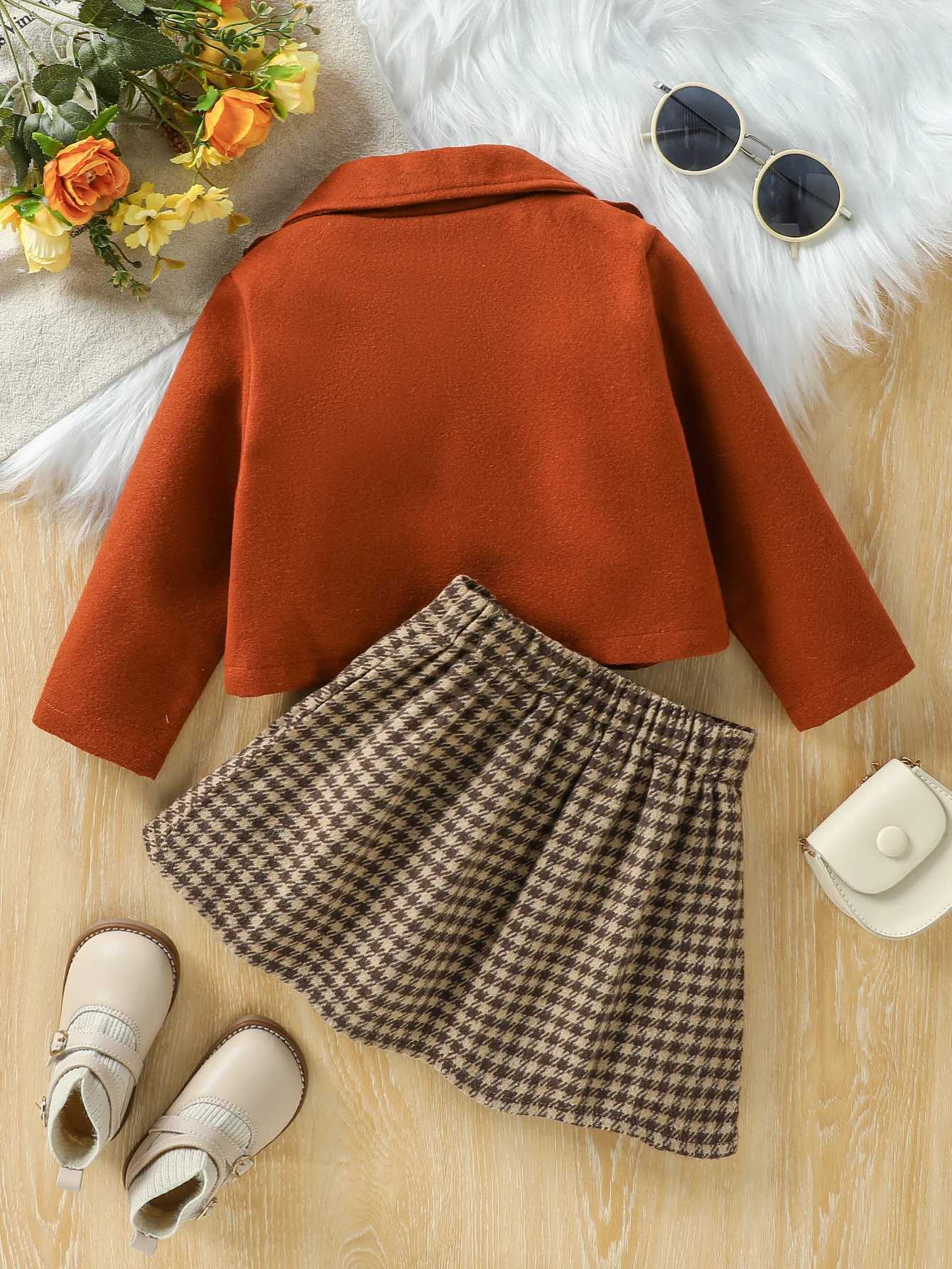 2025 Kids Autumn Winter Suit For Girls Collar Blazer Coat And Skirts 2Pcs Childrens Elegant Outfits For 1-7Y Fashion Set Y251105