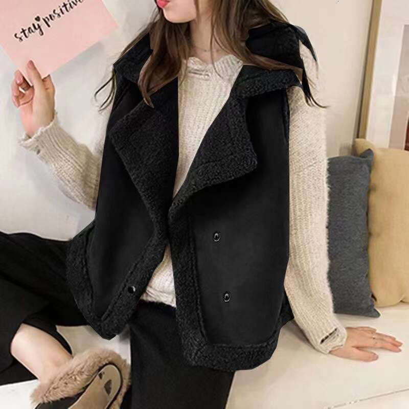 Lamb For Women, Autumn Winter New Loose BF Sleeveless Vest, Leather And Wool Integrated Suede Vest Jacket B5