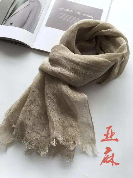 100% Linen Natural Color Woman/Man Summer Big Scarf Hijab Foulard Shawls Large Size With Tassels Women Scarves 250403