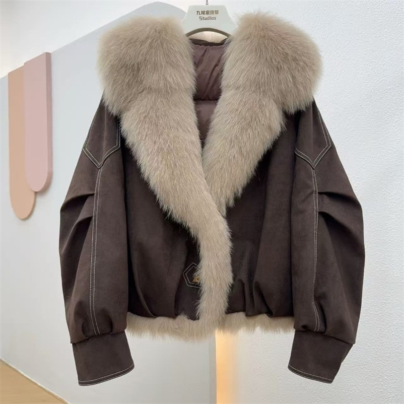 Style Large Fur Collar Motorcycle Short Furlike Fur Coat Womens selling Parker Down Jacket Outerwear Autumn Winter 251028CJ