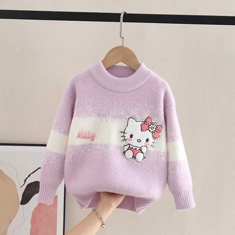 Sanrio Hello Kitty Sweater Autumn Winter Cute Pullover Knitted Sweater Cartoon Bottoming Shirt Childrens Leisure Base Top Gift H251105