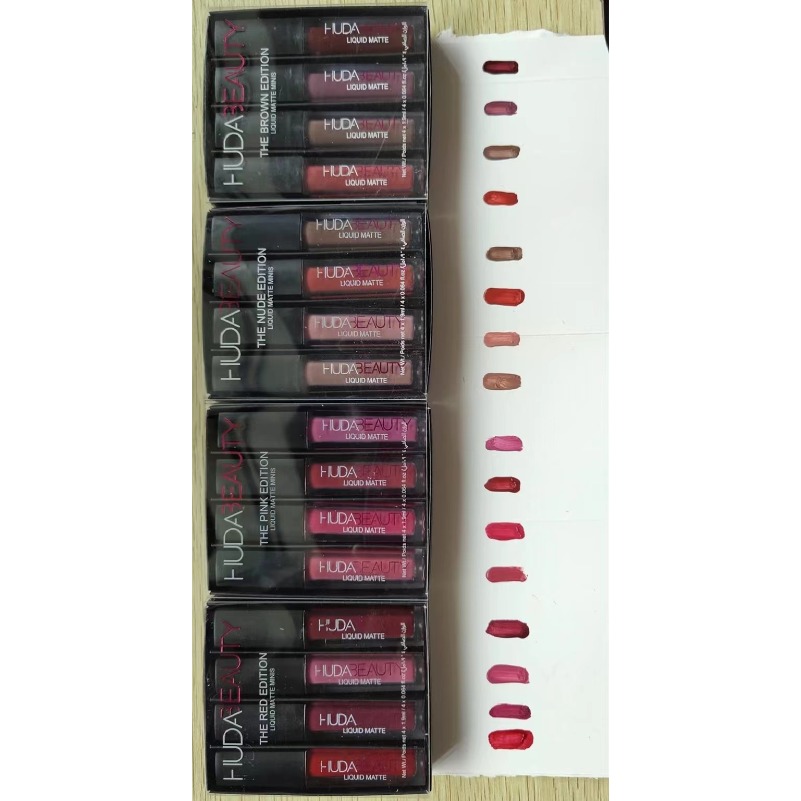 Lip Gloss HUDA 4 PCS/Set Four Colors Matte Waterproof Non-stick Non-fading Lipsticks Makeup Women Cosmetic Lip Care
