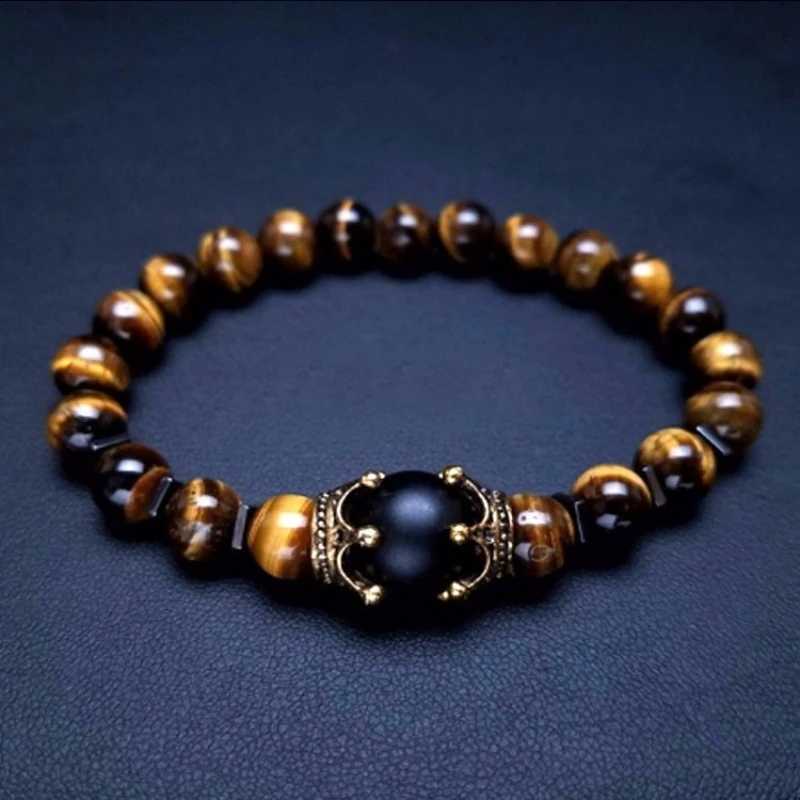HNSP Tiger Eye Bead For Men Natural Stone Elastic Rope Hand Jewelry Rosary Accessories C251105