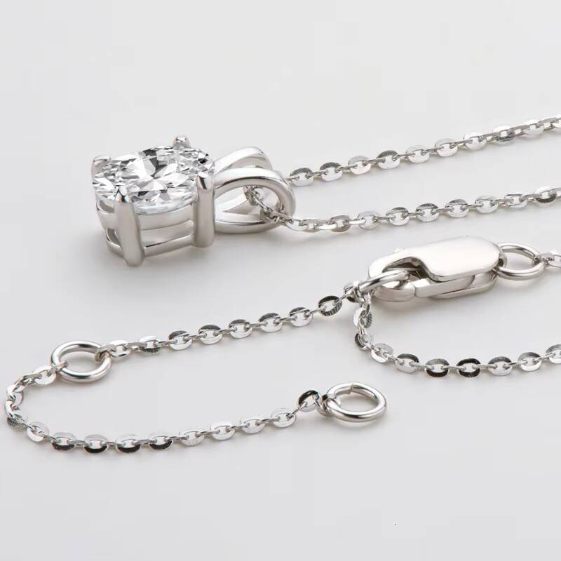 925 Sterling Silver D Color Moissanite 1ct Oval Cut Pendant Necklace Solitiare Pendant with Chain for Women