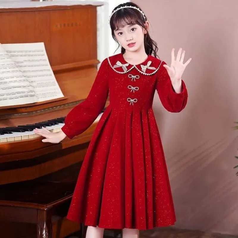 Girls 2025 Spring New Arrival Long Sleeve Sweet Princess Gown - Trending Chic Dress for Big Kids 4-12 Years Old C251105