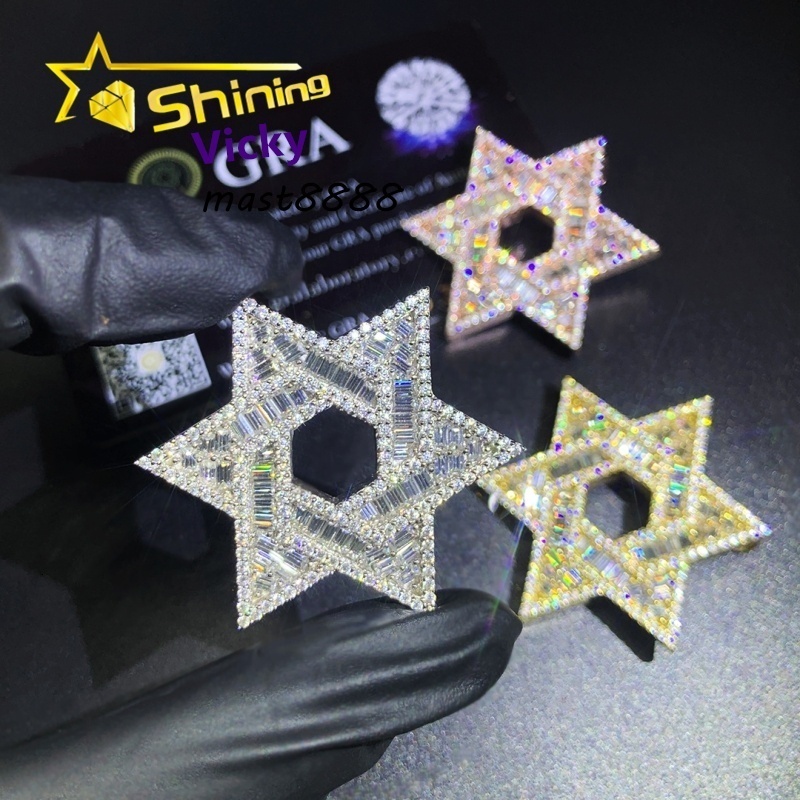 Blingbling Ready to Ship in Stock Iced Out Star Moissanite Pendant Custom 925 Sterling Silver Pendant Necklace