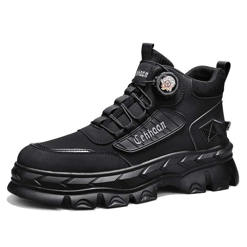 Autumn Winter New Men's High-top Martin Boots with Rotating Buckle No-tie Outdoor Hiking Wear-resistant Work Shoes for Men