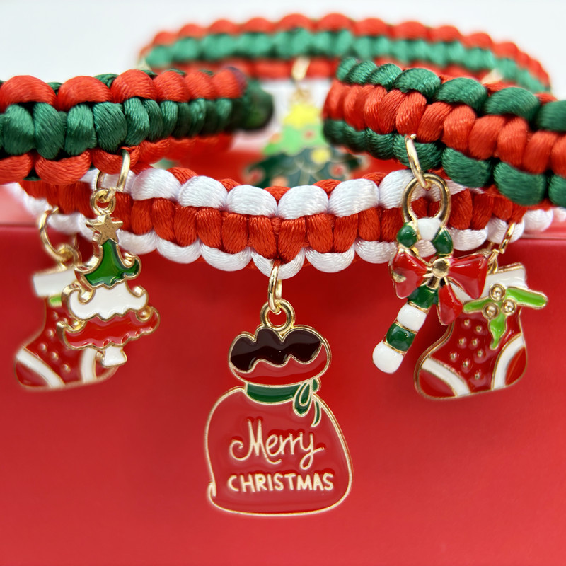 Free shipping Pet Supplies Cat Collars 2026 New Fashionable High Quality New Year Pet Collar Christmas Weaving Pendant Cat and Dog Neck Rings
