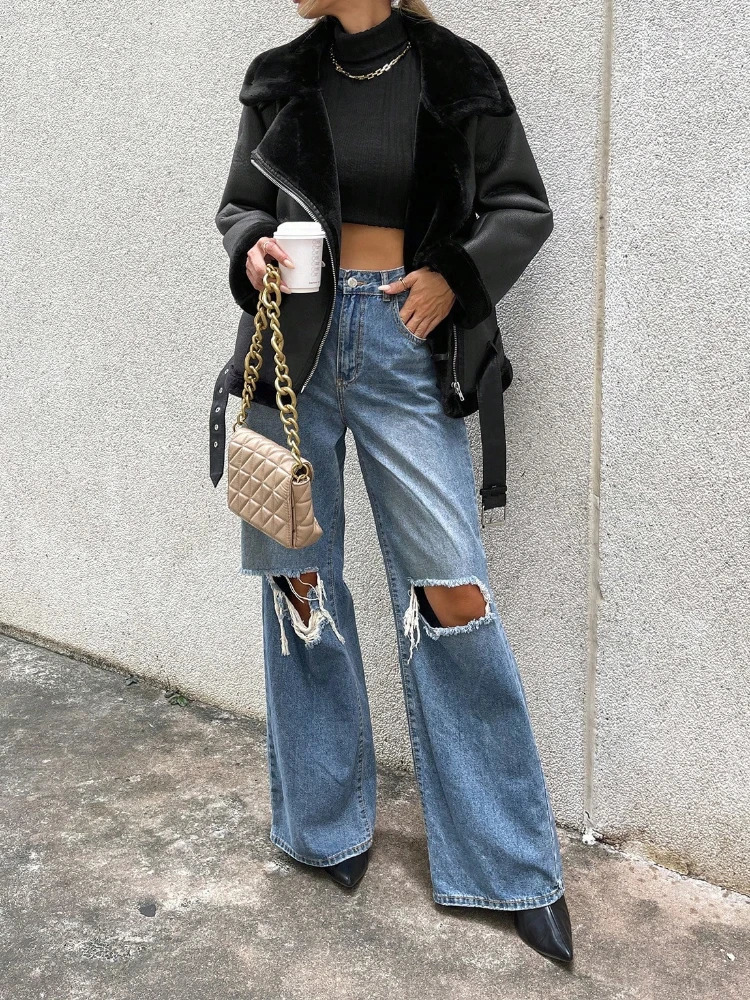 Fitaylor Winter Women Faux Fur Leather Jacket Casual Lady Thick Warm Leather Jacket High Street Motorcycle Outwear 251104CJ