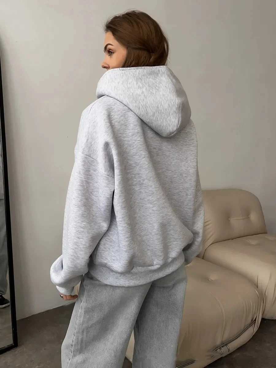 Elegant 2025 Autumn Winter Warm Hoodies Fashion Women Long Sleeve Zipper Solid Hooded Jackets Y2K Streetwear Solid SweatshirtsT251105