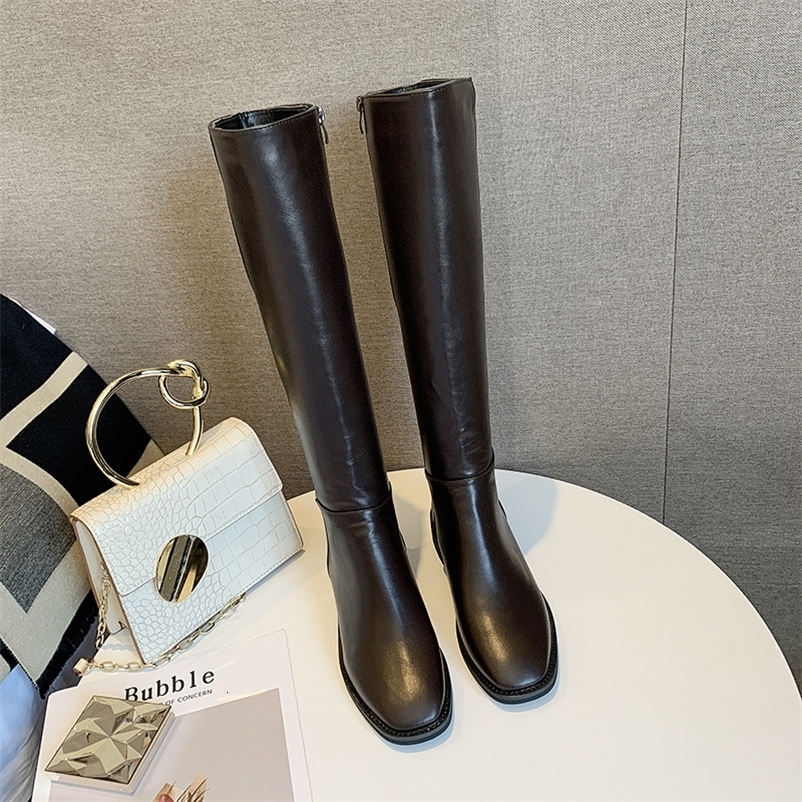 Winter Cotton Women Knee High Boots Fashion Zippers Ladies Elegant Low Heel Long Booties Soft Leather Womens Footwear 251104