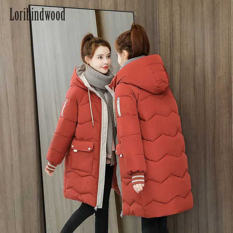 2023 Winter Women Jacket Coats Long Parkas Female Down cotton Hooded Overcoat Thick Warm Jackets Windproof Casual Student CoatT251105