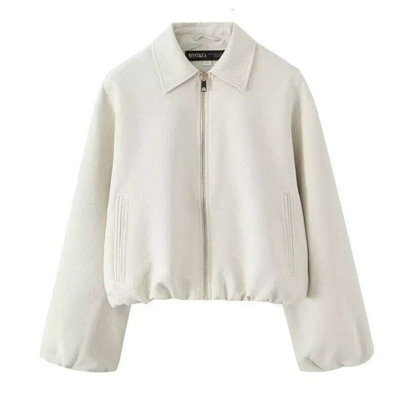 Autumn Winter Women Short Jacket Coat Zipper Pocket Outerwear Female Lady Streetwear Khaki Black Tops