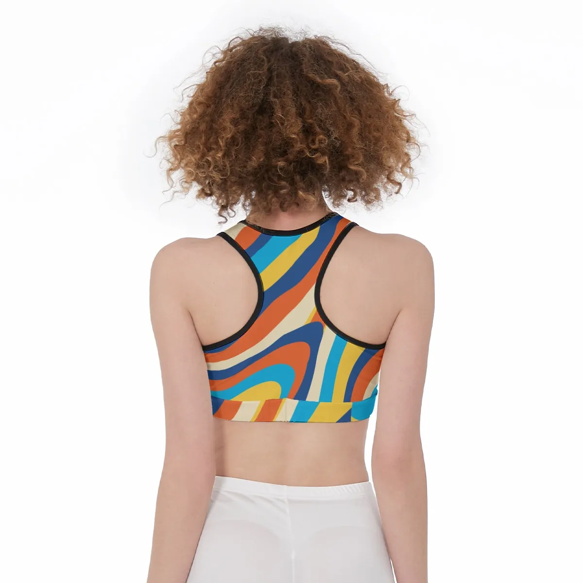 All-Over Print Sports Bra for Women, Racerback Workout Top with Removable Pads, Supportive Fitness Bras 90% Polyester 10% Spandex