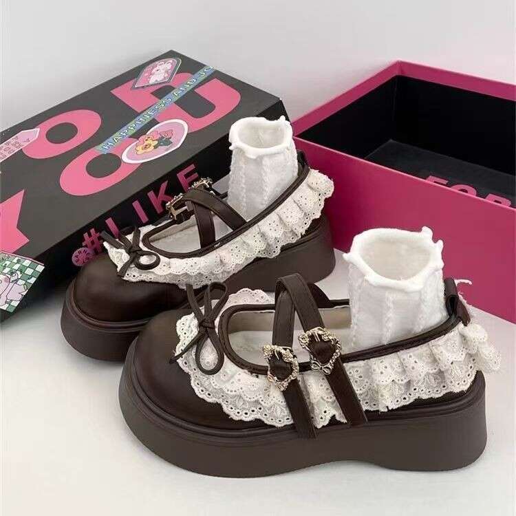 Niche bow fashion single Mary Jane thick soled to wear JK versatile Lolita lace small leather shoes