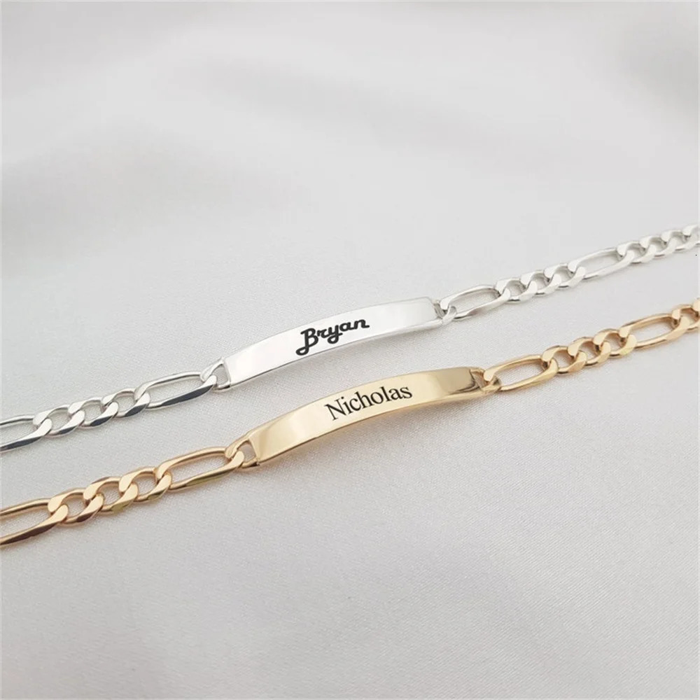 Fashion Customized Words Bracelet For Women Stainless Steel Figaro Chain Custom Engraving Nameplate Name Bracelets Bangle Gift 250327