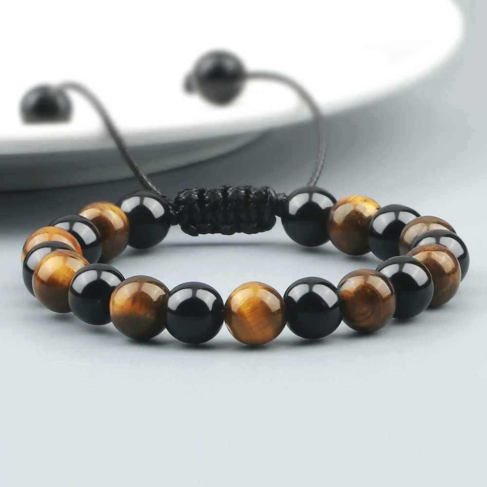 Hot 2pcs/set Men Beadeds Tiger Eye Lava Natural Stone Onyx Beaded Couple Distances For Women Jewelry Pulseras C251105