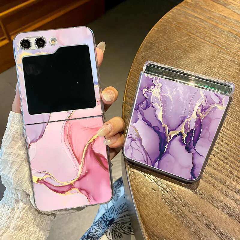 Marble Pattern Transparent Phone Case Galaxy Flip 6 5 4 3 Clear Hard Folding Cover For Samsung Z Flip6 Flip5 Flip4