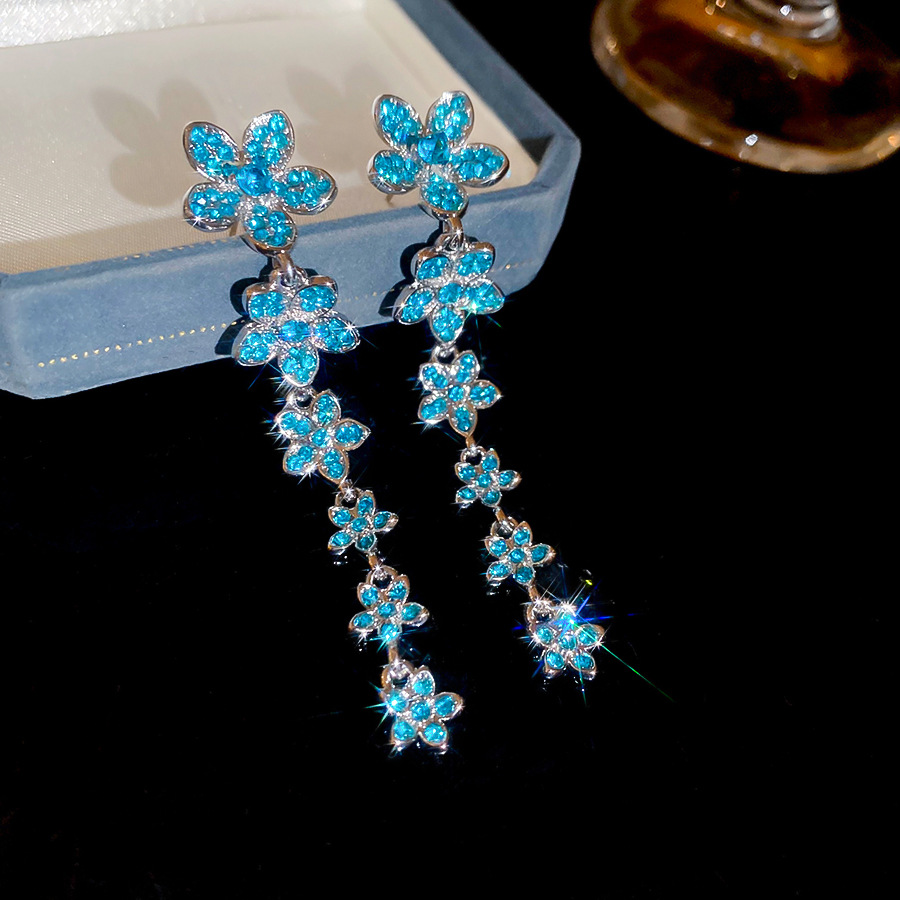 Silver Needle Zircon Flower Long Tassel Sweet Niche Elegant Light Luxury High-end Earrings for Women - view 7