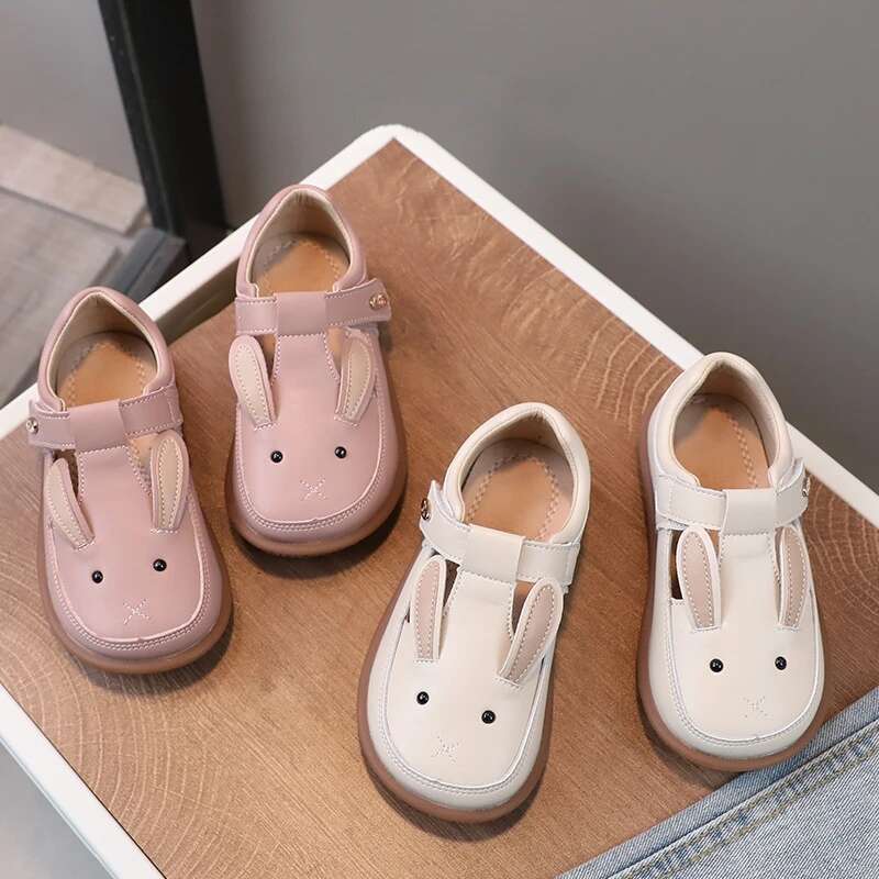 2025 New Cartoon Rabbit Male Baby Children's Casual Girl Designer Fashion Flat Shoes Anti slip Soft soled Children's Leather Shoes