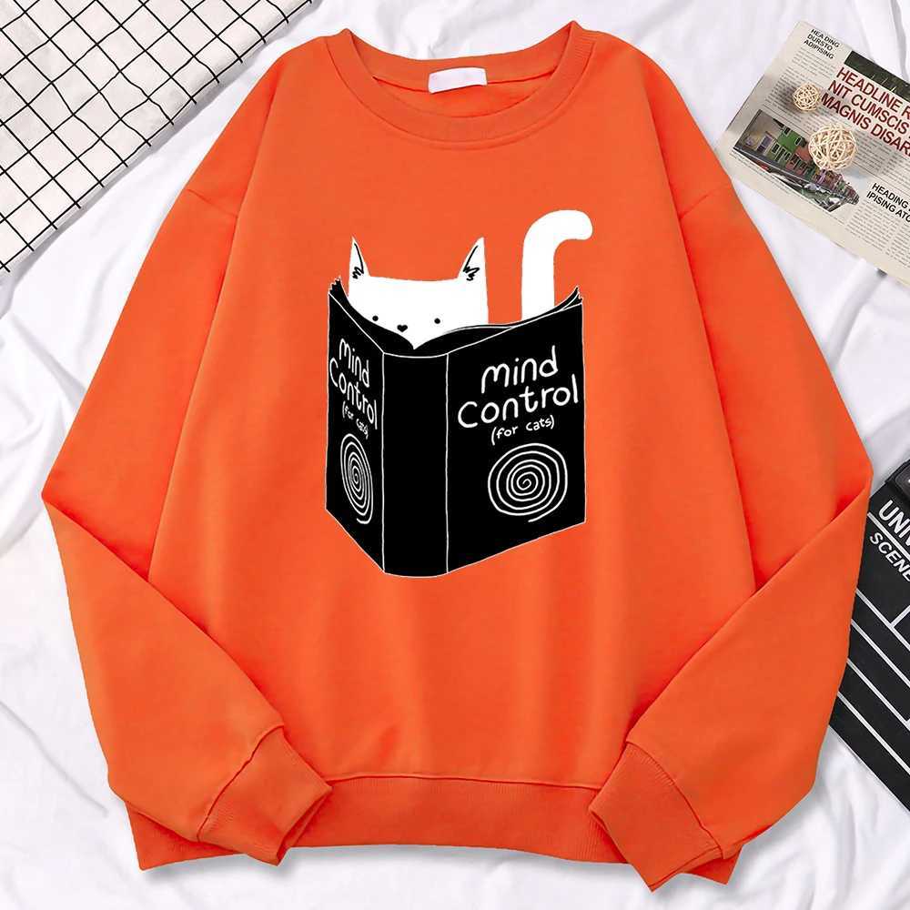 Autumn Winter Women Pullover Cats Mind Control Book Printing Hoodie Loose Comfortable Sweatshirt Fleece All-Math Female ClothesT251105