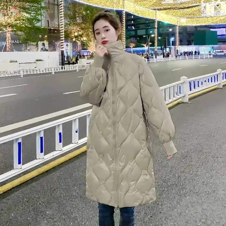 Korean Version of Loose Solid Color Stand Collar Down Padded Jacket Womens New Winter Fashion Long Warm Cotton-padded ClothesT251105
