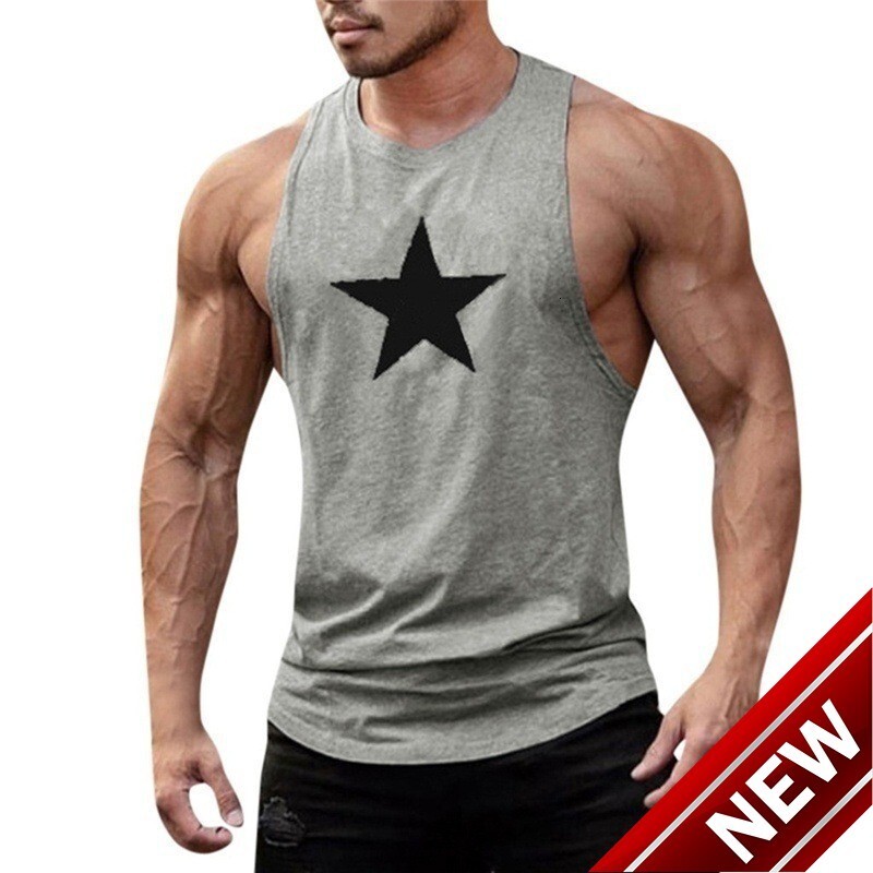 Mens solid color U-neck sleeveless casual sports gym plus size sports tight vest for men