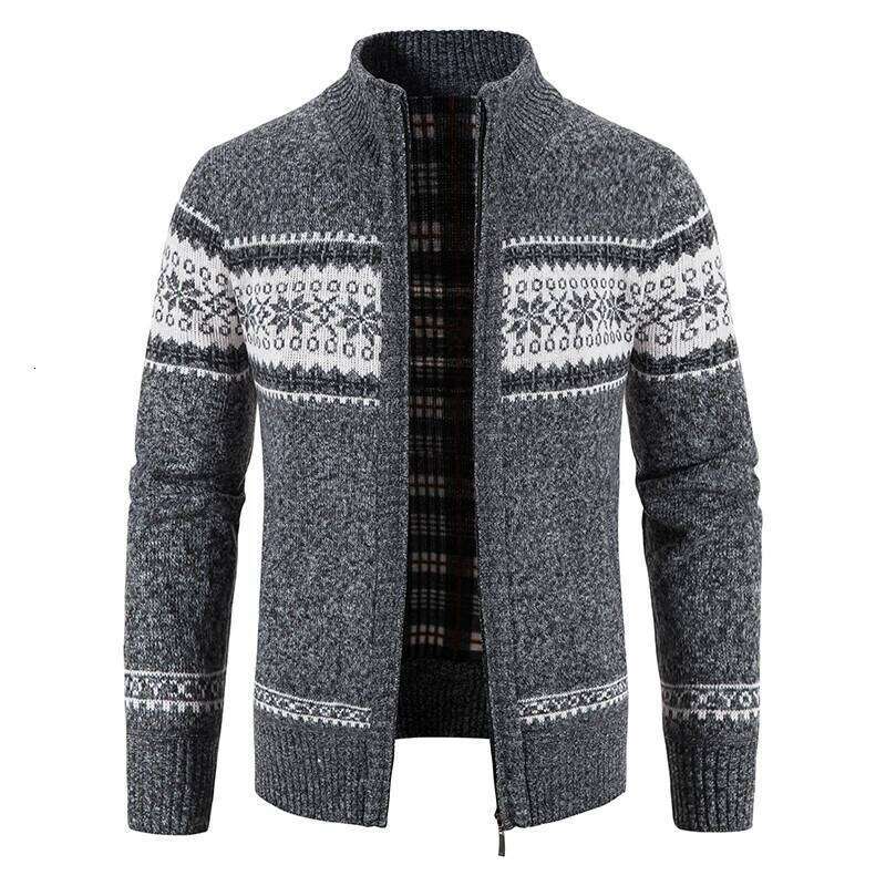Winter Men's imitation Fleece Cardigan Knit Sweater Coat Casual Knitted Jacket High Quality Male Clothing Beige