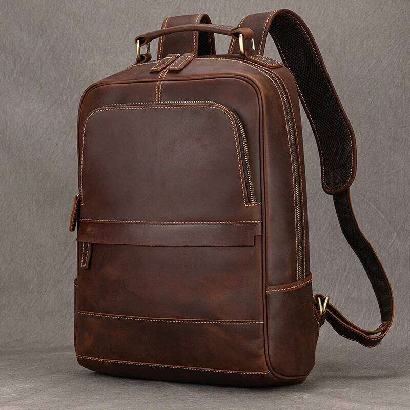 Fashion Designer Vintage Style Crazy Horse Travel Backpack Genuine Leather Computer Bag Men High Quality