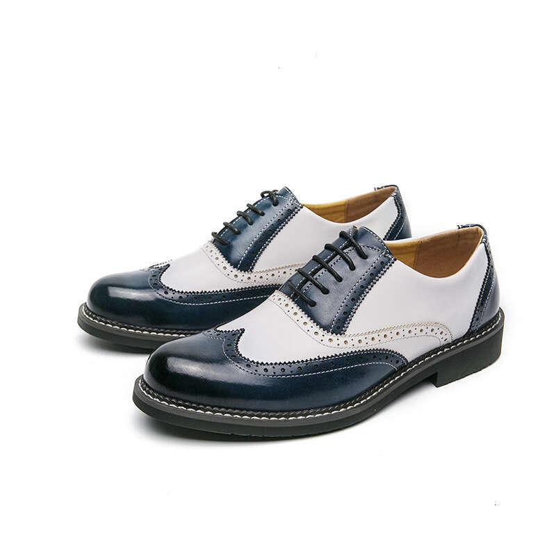 Men's in plus size, new Blok carved fashionable men's business dress leather shoes, banquet and wedding shoes
