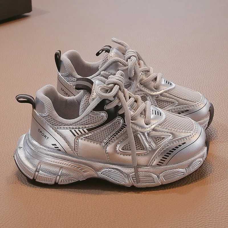 Childrens Silver Sneaker Spring Autumn New Fashion Kids Mesh Breathable Sport Shoes Young Girls Casual Running ShoesT251105