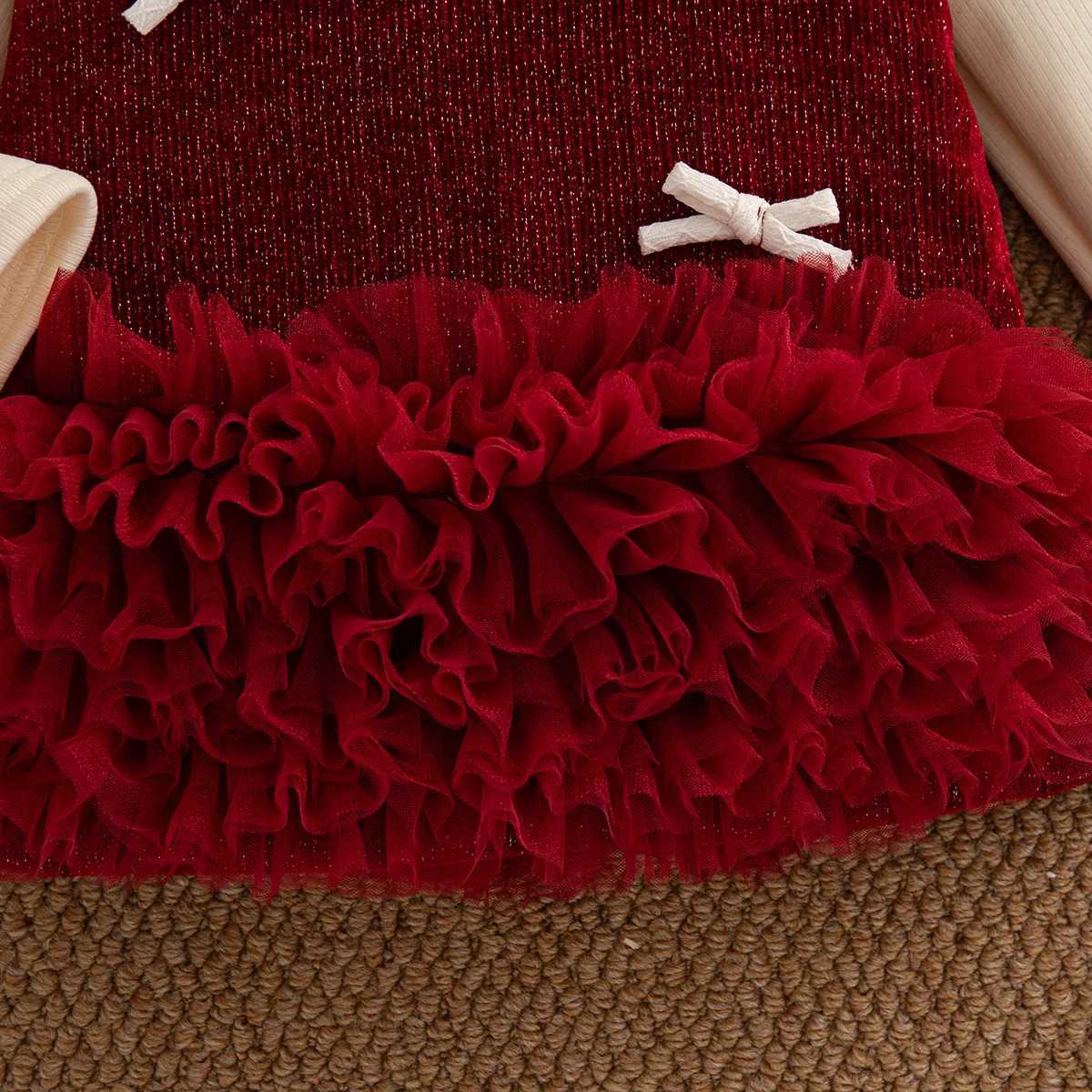 Baby Girl Dress Fall/Winter Solid Color Bow Long-Sleeve Girl Dress Cute Christmas-Themed Baby Dress Baby Girl Clothing Y251105