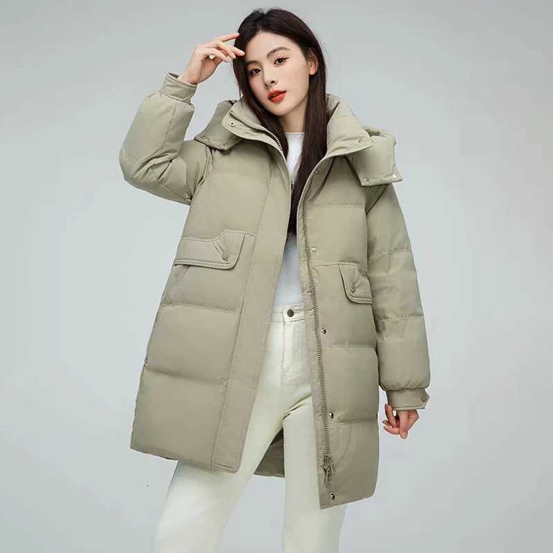 Winter New Mid-Length Down Cotton Jacket Women Korean Puffy Hooded Parkas Woman Fashion Street Zip Up Padded Cotton Coat MujerT251105