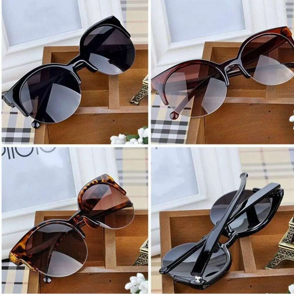 Retro Vintage Cat Eye Half Frame Women Sun Anti-UV Sunglasses Female Travel Party Glasses 2024 New