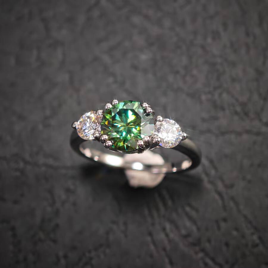 Classic Trendy Three Stone Ring High Quality Rhodium Plated GRA 925 Silver Cushion VVS Moissanite for Women Men Engagement Gift