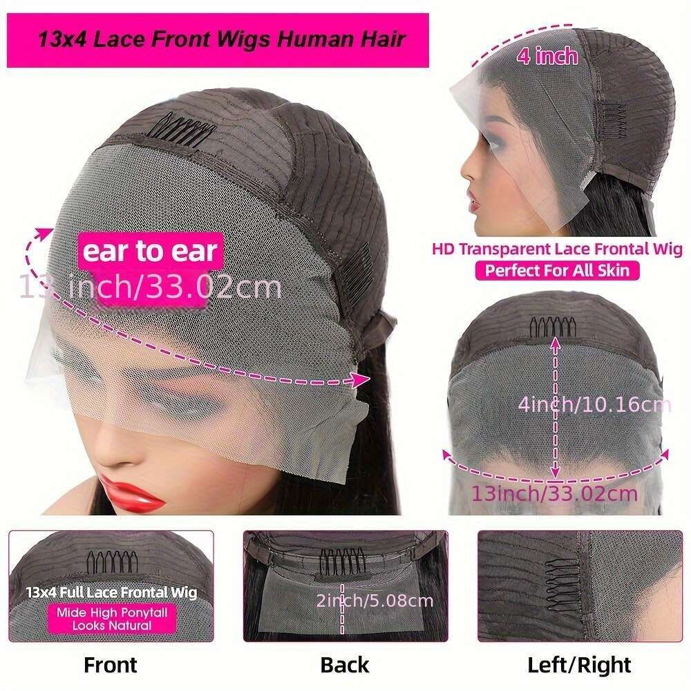 180% Density 13X4 Frontal Wig Straight Front Transparent Lace Pre Plucked Virgin Human Hair Wigs For Women