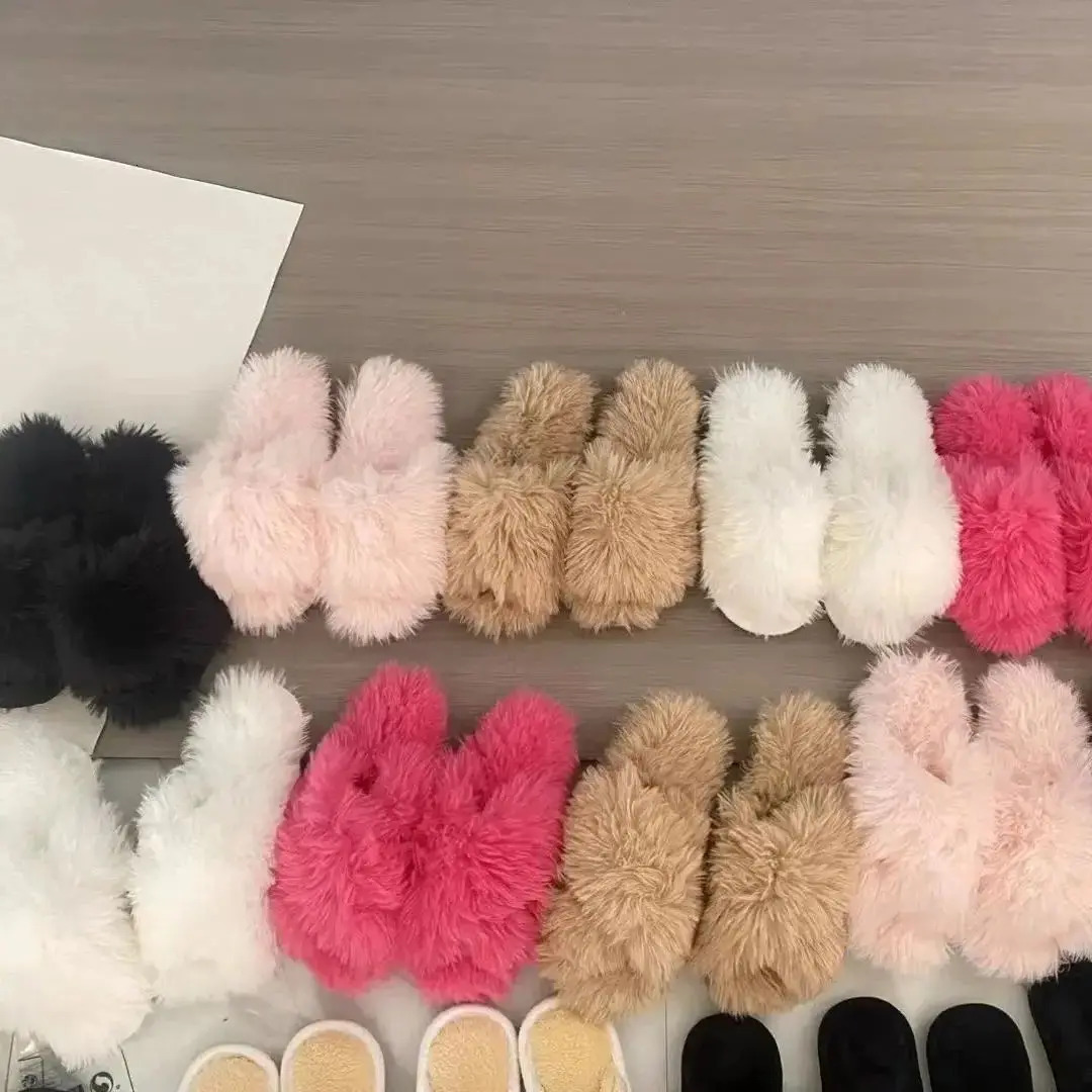 Women Fashion Home Slippers 2025 Female Flip Flops Fluffy Shoes Cross n Slides Ladies Soft Warm Plush Slipper 251031