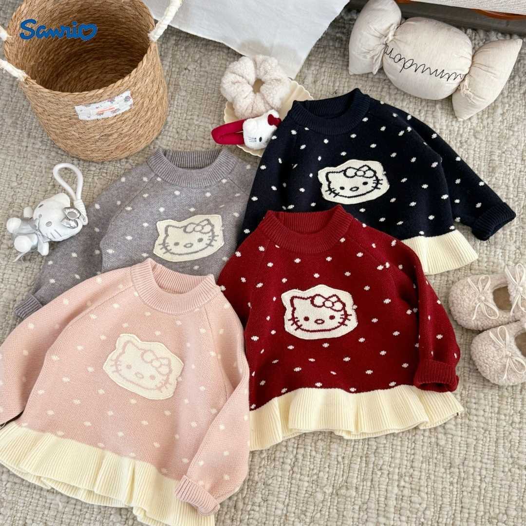 Sanrio Girls Sweater Autumn Winter 2025 New Fashionable Baby KT Cat Tassel Childrens Autumn Knitted Sweater Inner Wear Yarn H251105