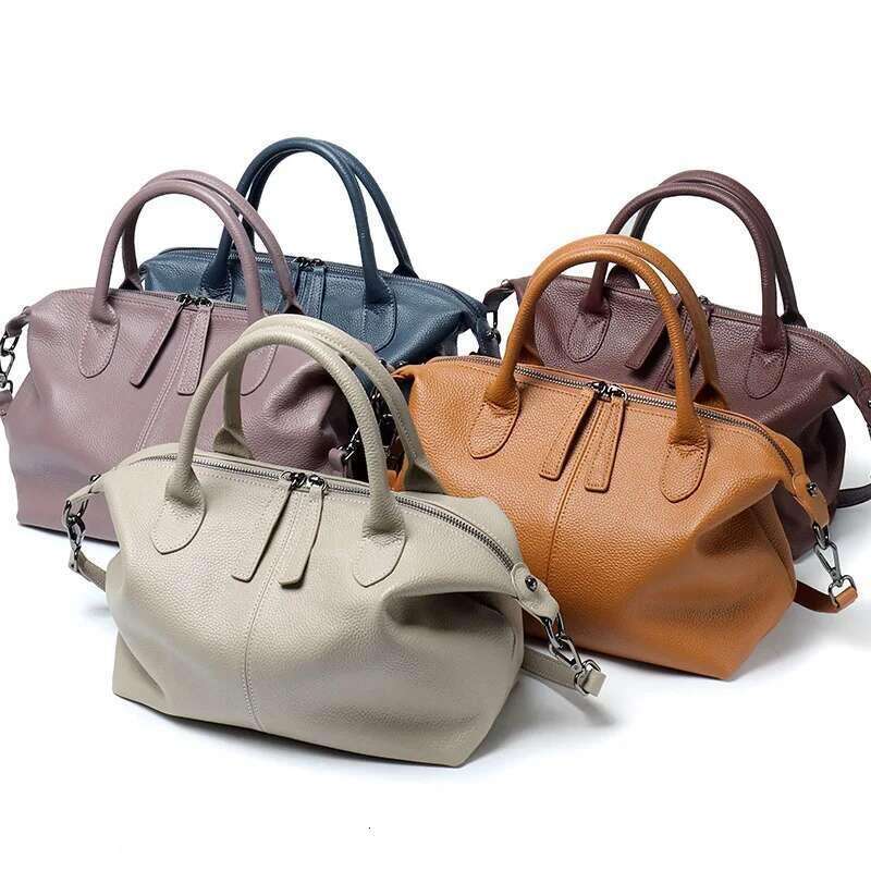 New Classic Design Leisure Top Layer Cowhide Leather Tote Grey High Quality Large Capacity Women's Handbag Soft Shoulder Bag